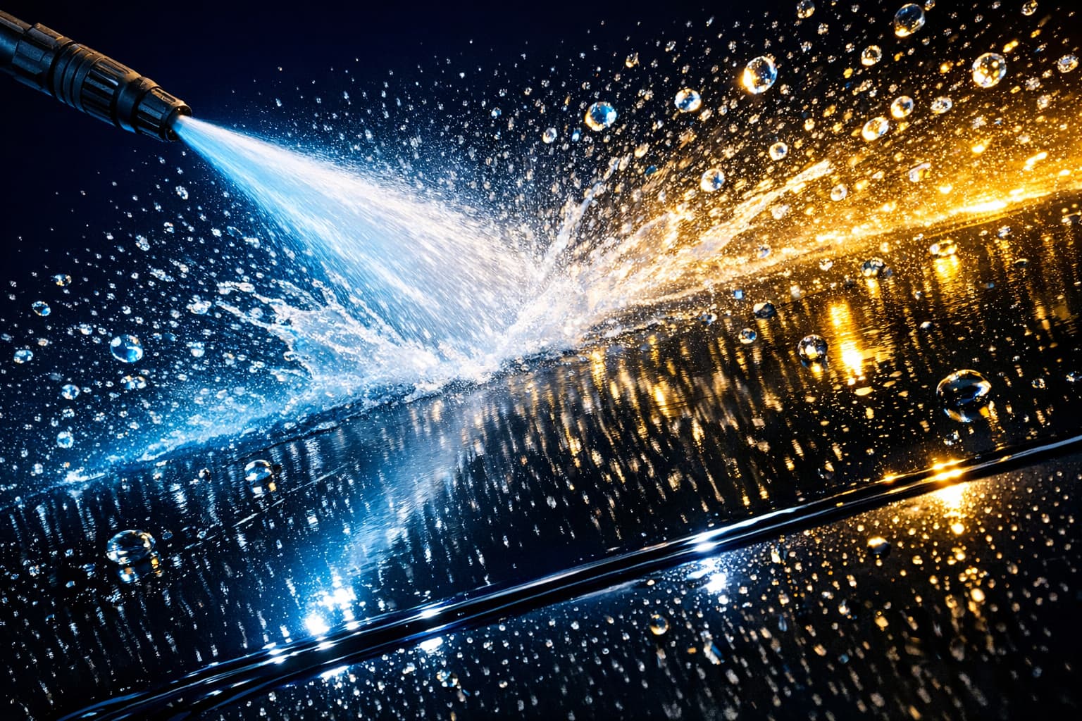 Premium pressure washing glossy water shine dark blue and gold
